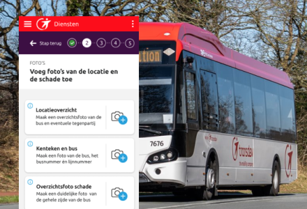 Transdev bus met scherm van app