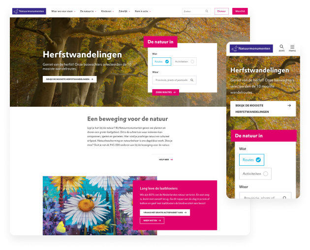 Desktop en mobiel design website Natuurmonumenten