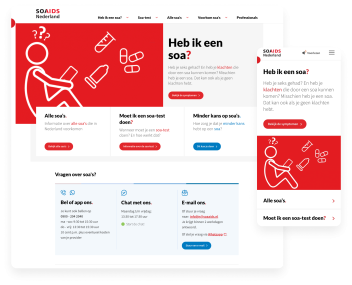 Weergave van desktop en mobiele website Soa Aids