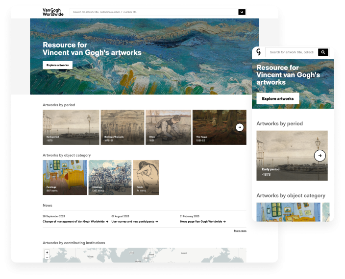 Weergave design desktop en mobiel Van Gogh Worldwide