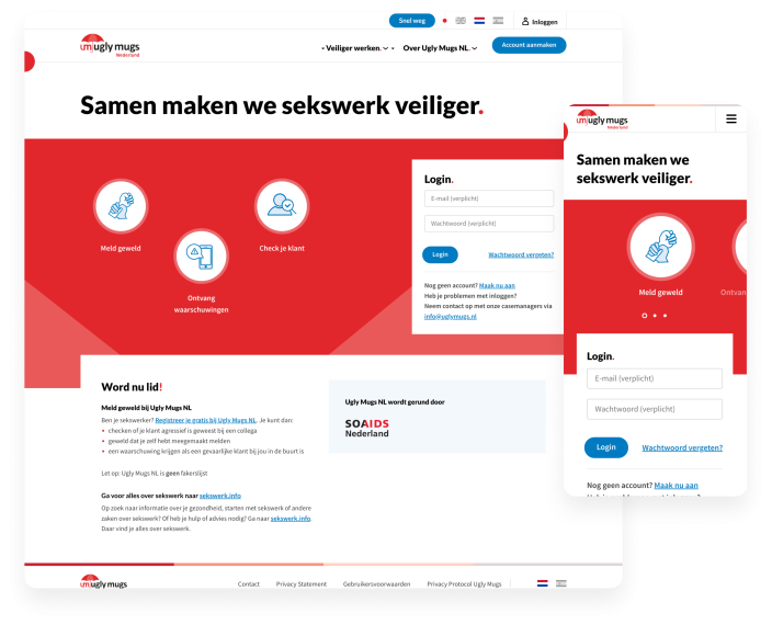 Desktop en mobiel design van Ugly Mugs